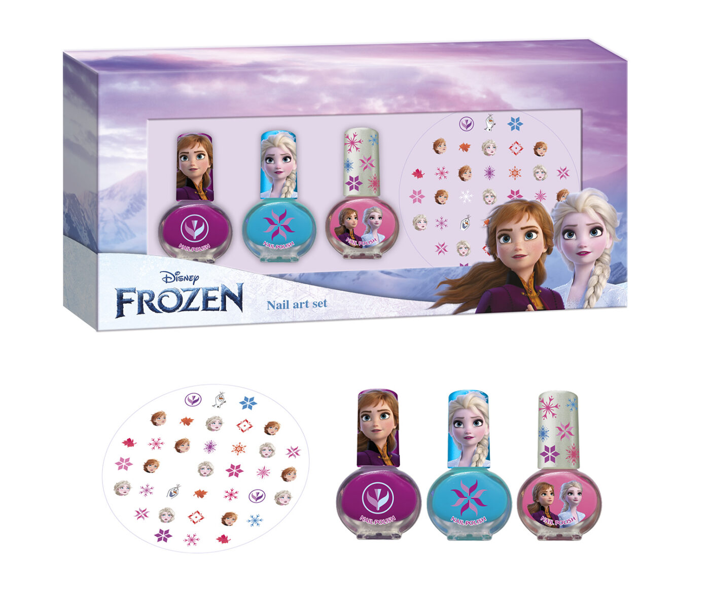 Frozen Set Unghii Fetițe(3 Oje+ Decorațiuni)