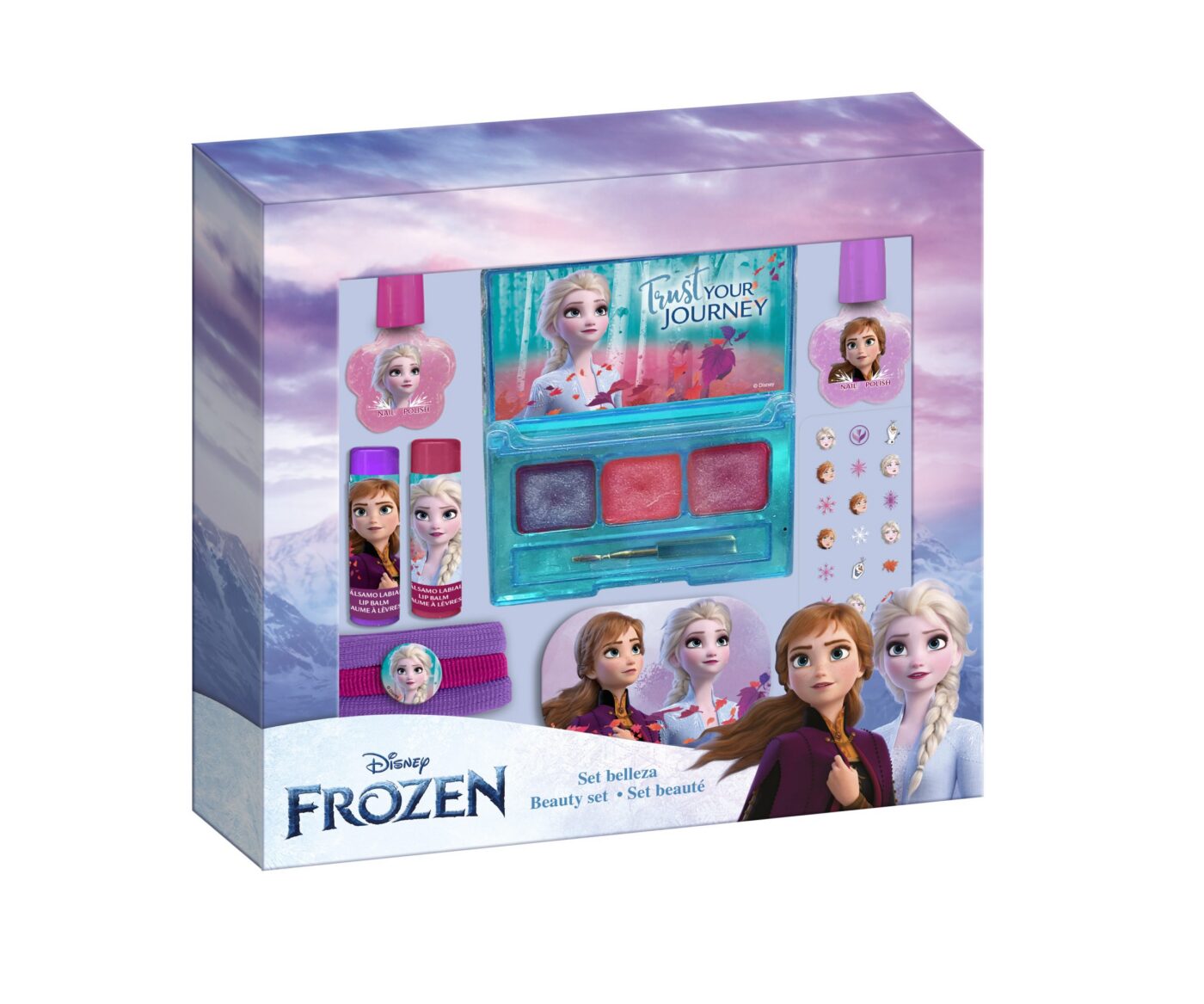 Frozen Set 2 Oje + 2 Balsam Buze+ Luciu Buze Cu Pensulă + Pilă+ Puf De Păr + Decorațiuni