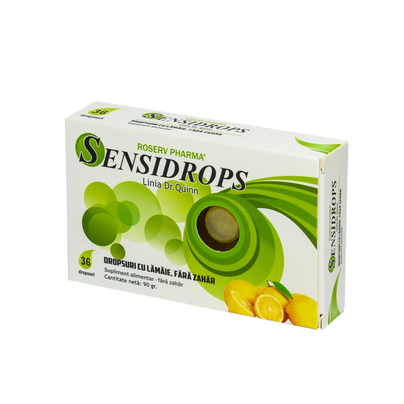 Cu aromă de lămâie fără zahăr, 36 pastile, Sensidrops