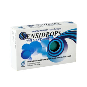 Cu eucalipt, acid hialuronic și salvie Briliant Blue, 36 dropsuri, Sensidrops