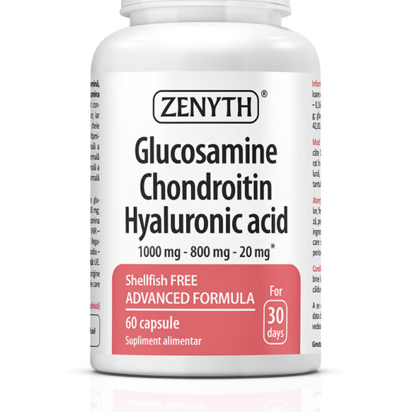 Glucozamină, Condroitină și Acid Hialuronic, 60 capsule, Zenyth