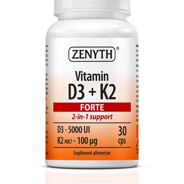 Vitamina D3 5000 UI + K2 Forte, 30 capsule, Zenyth