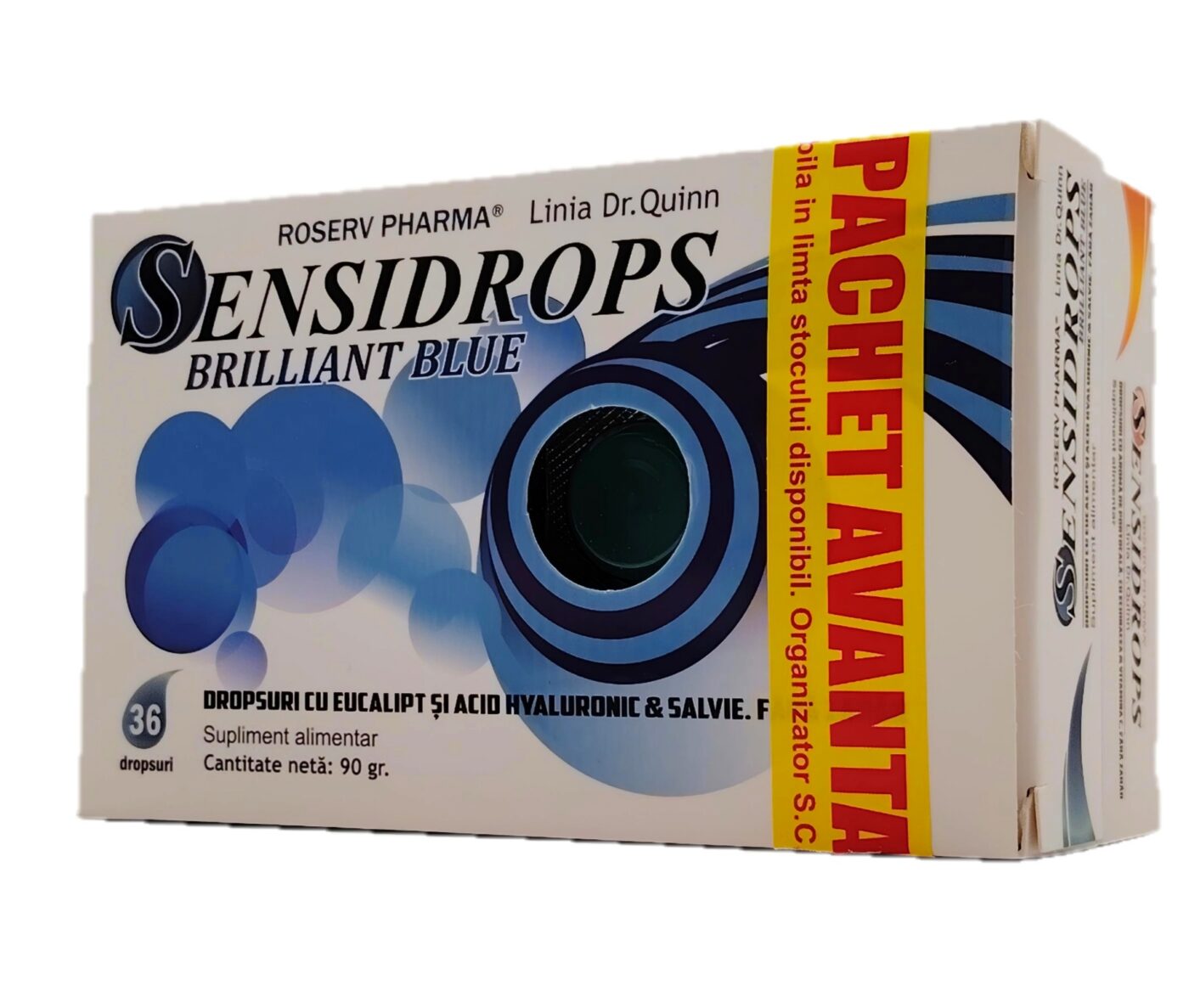 Pachet Avantajos Sensidrops Brilliant Blue, 36 dropsuri + Portocală, Echinaceea & Vitamina C, 36 pastile, Sensidrops