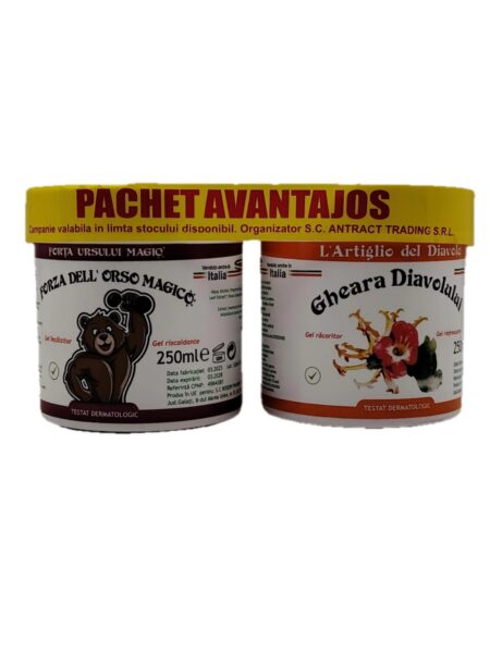 Pachet Avantajos Gel Încălzitor Forța Ursului Magic 250ml +Gel Răcire Gheara Diavolului 250ml