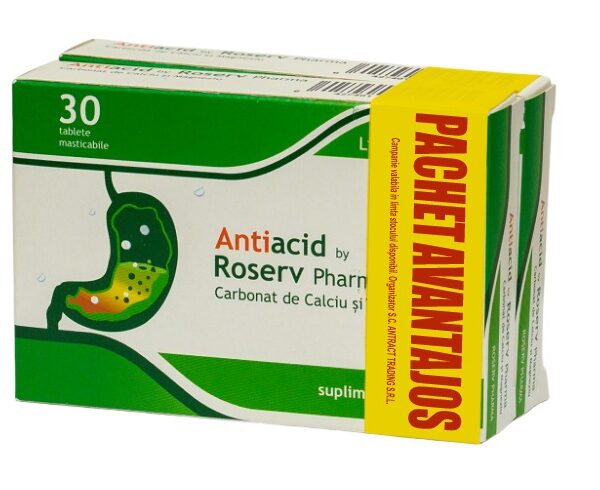 Pachet Avantajos Antiacid, ROSERV PHARMA, 2*30 tablete masticabile, calciu, magneziu