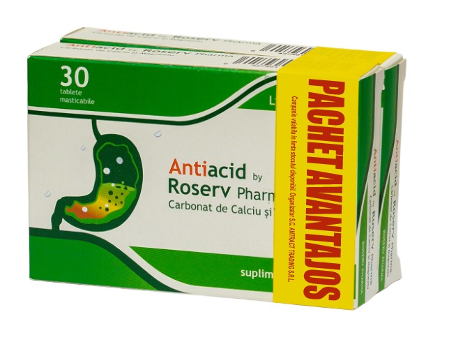 pachet avntajos antiacid Pachet Avantajos Antiacid, ROSERV PHARMA, 2*30 tablete masticabile, calciu, magneziu - imagine 1