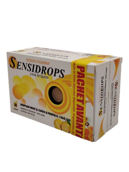 Pachet Avantajos Sensidrops Lămâie Fără Zahăr, 36 pastile + Sensidrops Portocală, Echinaceea și Vitamina C, 36 pastile, Sensidrops
