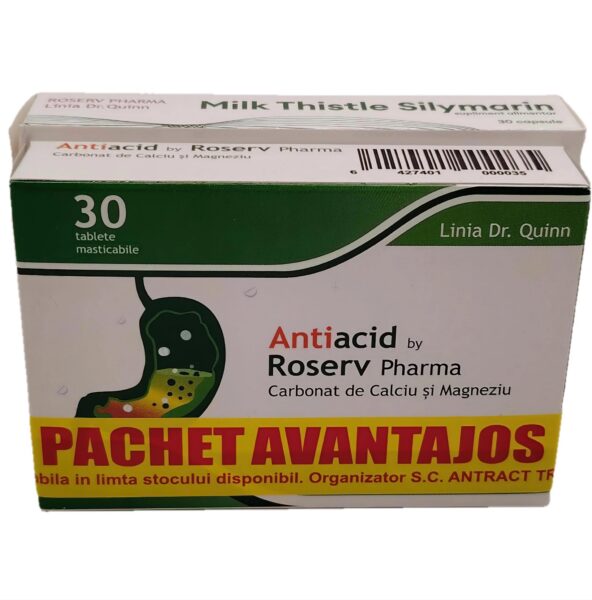 Pachet Avantajos Antiacid, 30 comprimate + Milk Thistle Silymarin 1000 mg, 30 capsule