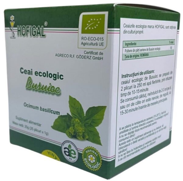 Ceai ecologic de busuioc, 25 plicuri, Hofigal