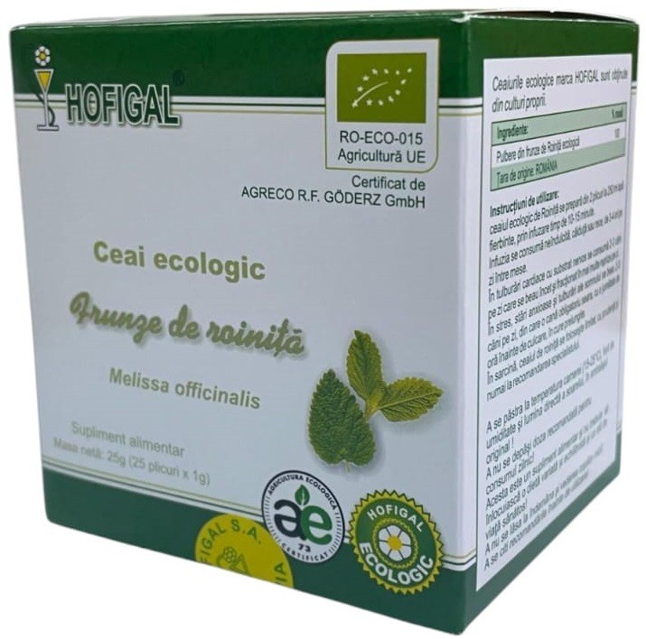 Ceai ecologic din frunze de roiniță, 25 plicuri, Hofigal
