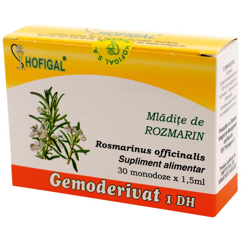 Gemoderivat din mlădițe de rozmarin, 30 monodoze × 1,5 ml, Hofigal