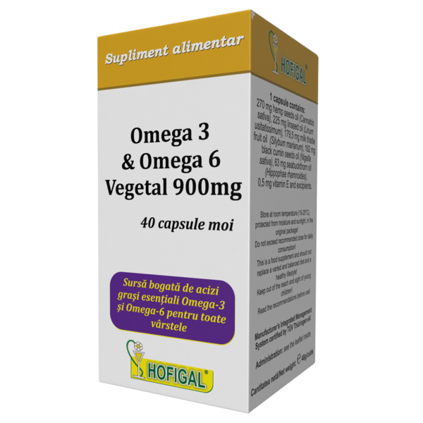 Omega 3 și Omega 6 Vegetal 900 mg, Hofigal