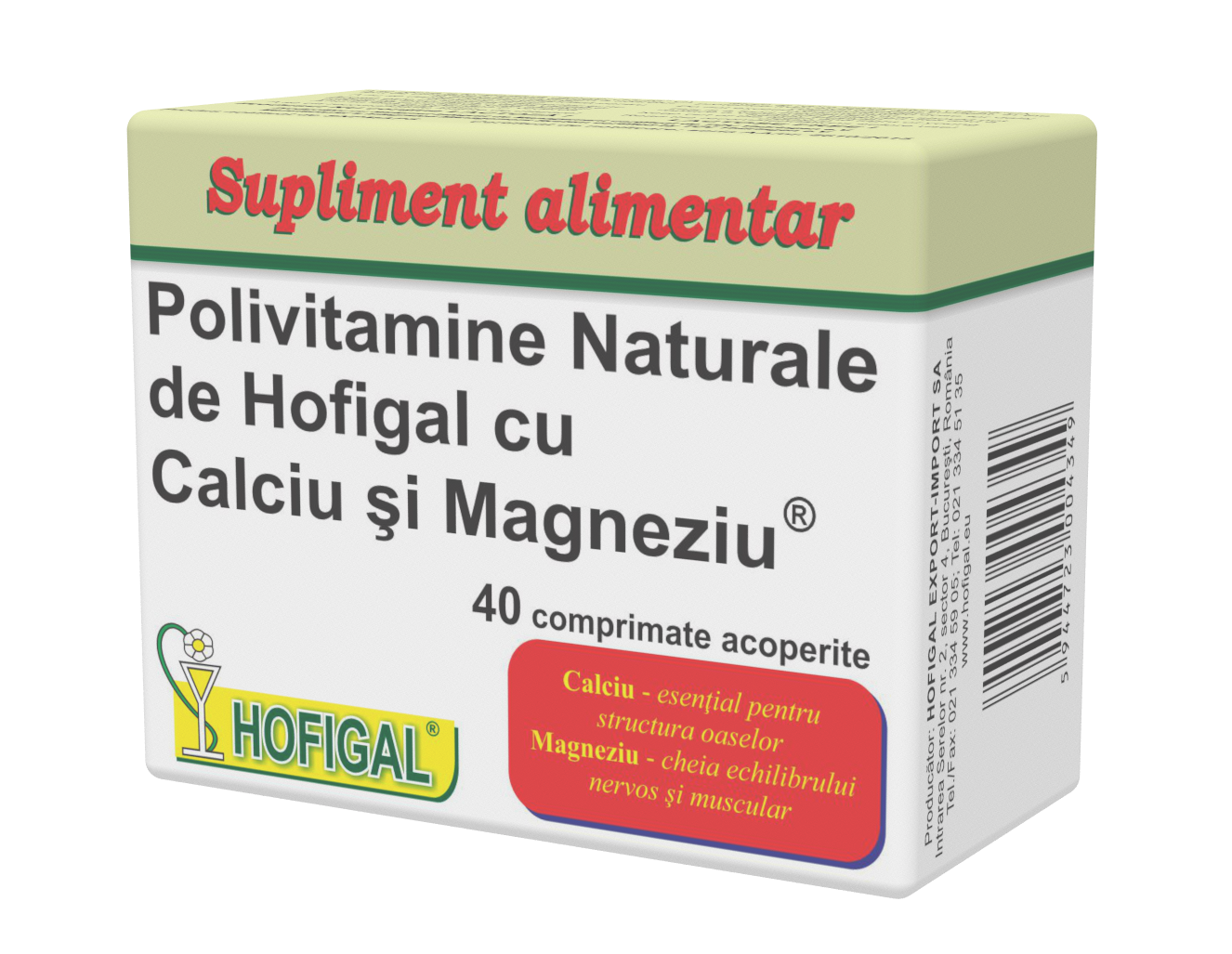 Polivitamine cu calciu și magneziu, 40 comprimate acoperite, Hofigal