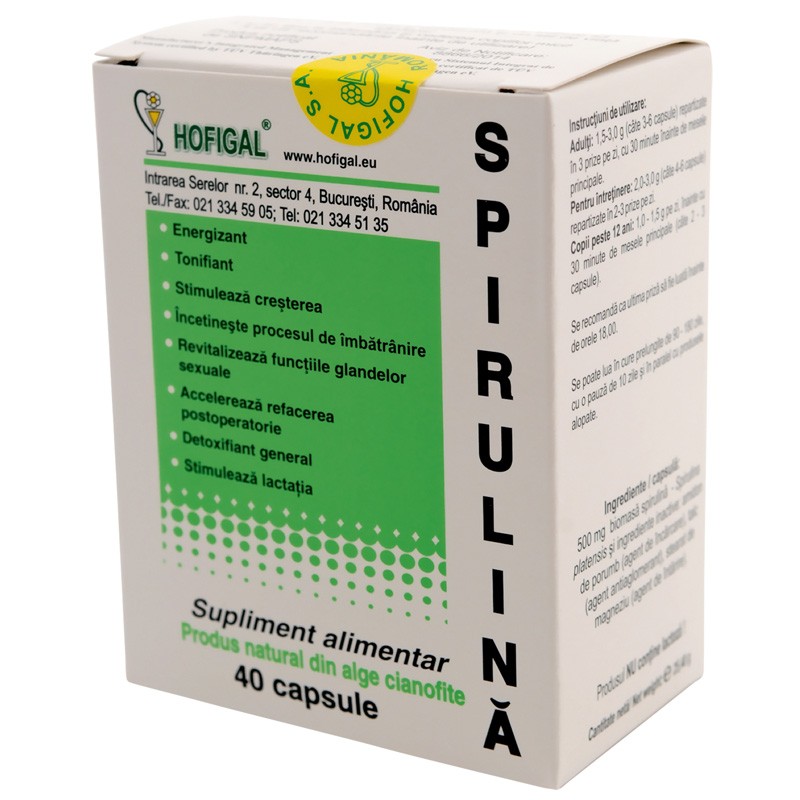 Spirulină 500 mg, 40 capsule, Hofigal