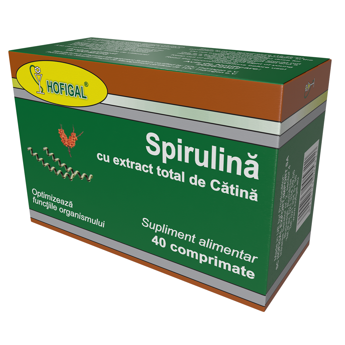 Spirulină cu extract total de cătină, 40 comprimate, Hofigal